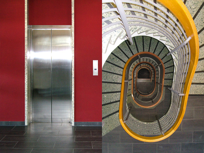 Aufzug und Treppenhaus